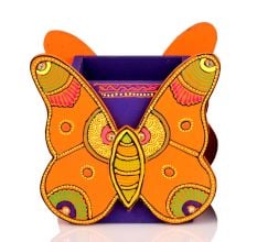 Handcrafted Wooden Butterfly Motif Pen Stand